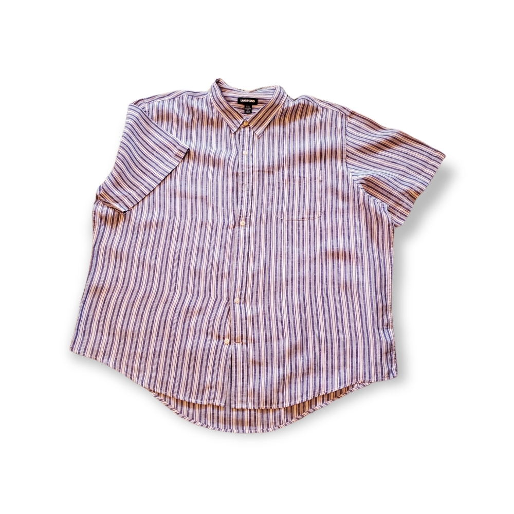 Lands End Men's Traditional Fit Short Sleeve Linen Shirt, XXL, Blue/White stripe
